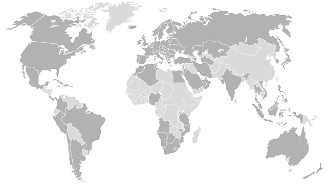 La mappa mostra l'estensione in tutti i continenti del servizio PERI di consulenza e di fornitura di pannelli e compensato