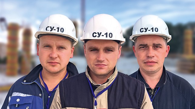 Porträt von Dmitry Kovalenko, Roman Gaychenya, Viktor Nazaruk, Poliere, SU-10 Fundamentstroy CJSC