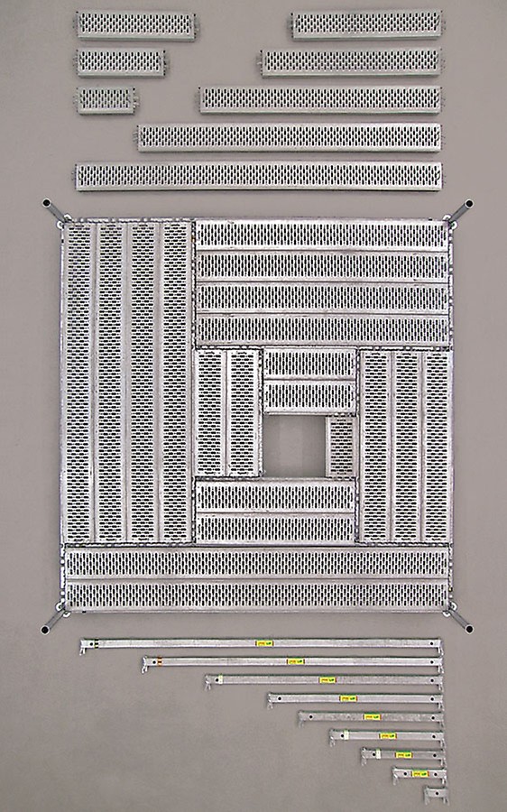 PERI UP Flex 模块化- 作业脚手架 针对高荷载设计的工业踏脚板UDI,长度可达200厘米,允许荷载为10,0 kN/m².对于较大的长度可承载 7,5 kN/m² 至 5,0 kN/m²的荷载。