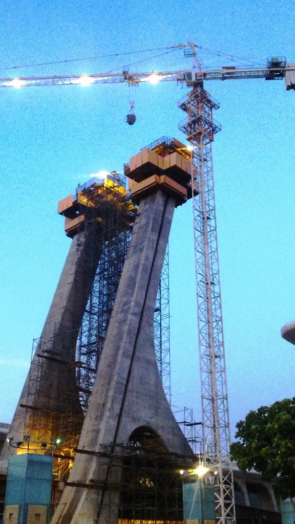 Pylons stand high as the construction continues