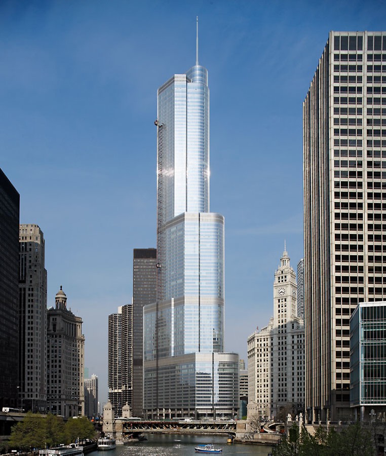 The Chicago skyline is dominated by the 415 m high Trump International Hotel &amp; Tower.