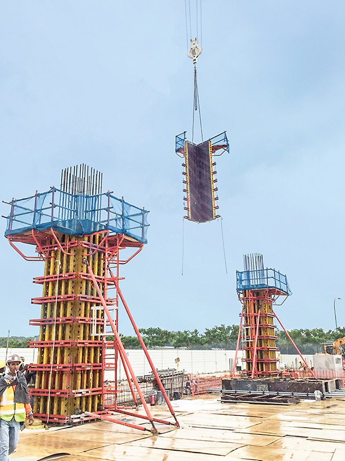 Together with VARIO GT 24 Column Formwork, PERI Birch Plywood is also used to cast the columns. With PERI Birch Plywood, it will result in a high quality concrete finishing.