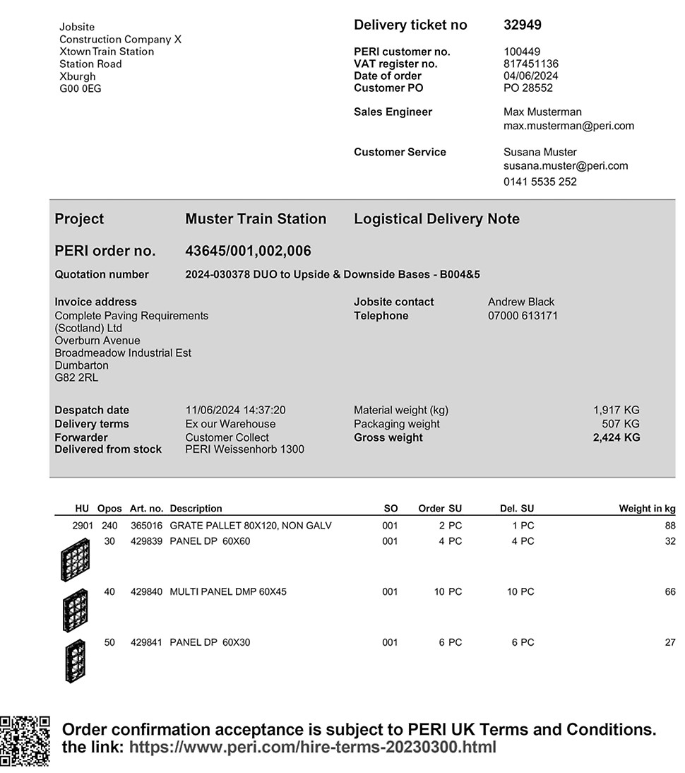 Mobile Logistics - Logistischer Lieferschein Mobile Logistics Logistischer Lieferschein einer Lieferung aus UK