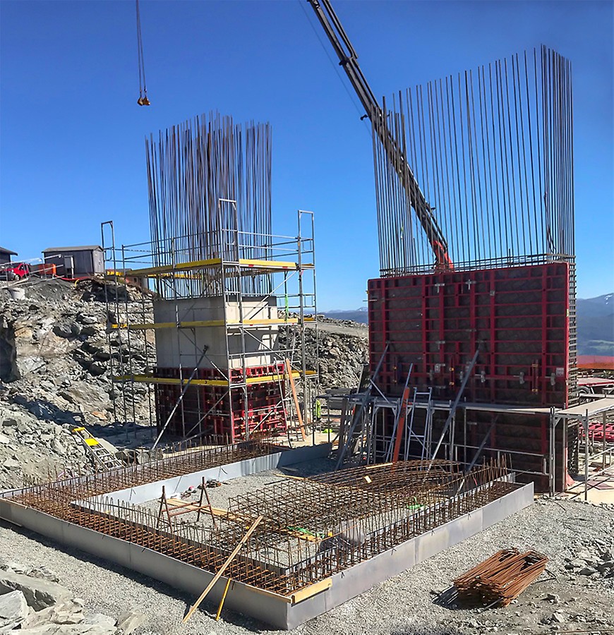 Hangursbanen Voss - PERI UP stillas Multiflex Multiprop Maximo VARIO infrastruktur gondol