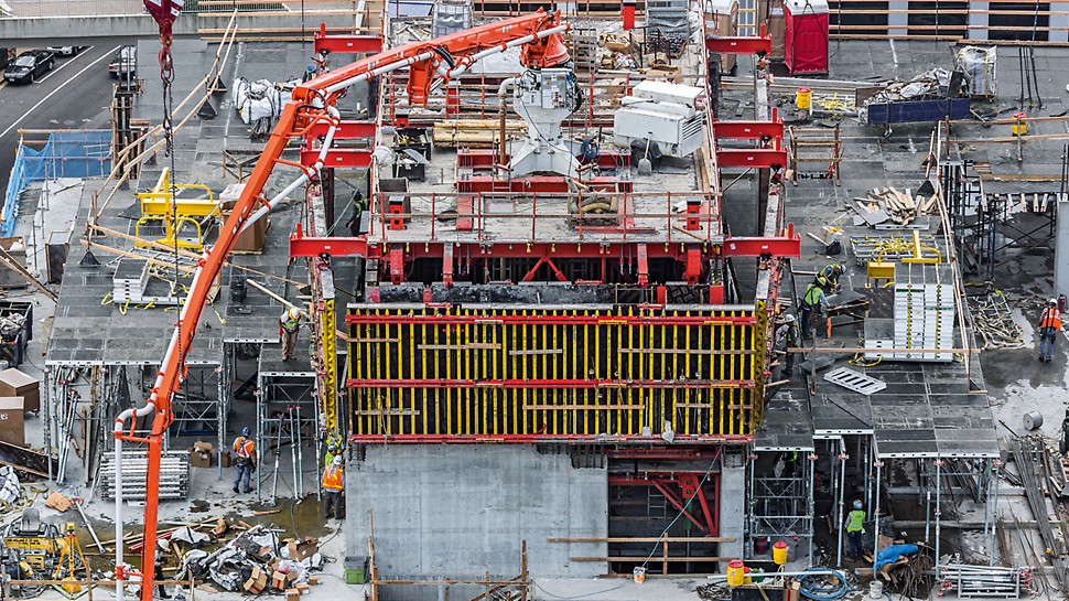 rosslyn-central-place-main Using two PERI Self Climbing Systems enabled Clark Concrete’s crews to frame the elevator walls of both the north and south cores simultaneously and without relying on the single tower crane.