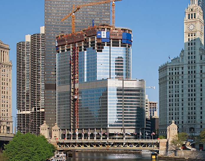Trump International Hotel & Tower - With a height of 415 m, the building is a very impressive skyscraper. Trump International Hotel & Tower, Chicago, USA - With a height of 415 m, the Trump International Hotel and Tower on the Chicago River is a very impressive skyscraper.