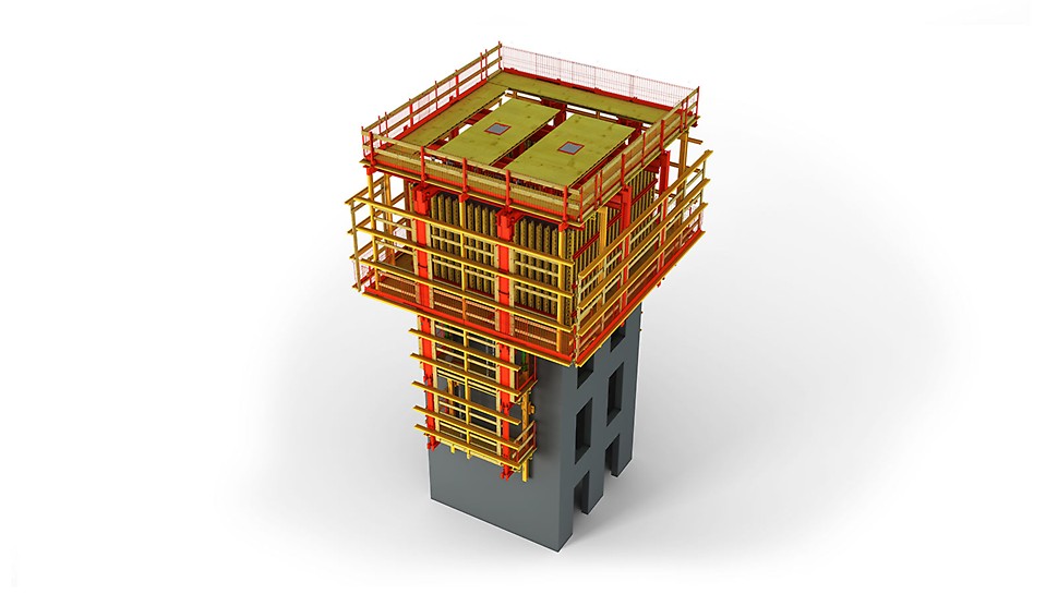 ACS P – 适用于超前施工高层建筑的核心筒和塔式建筑，与ACS G结合使用，可将两侧的模板固定在悬臂横梁上。