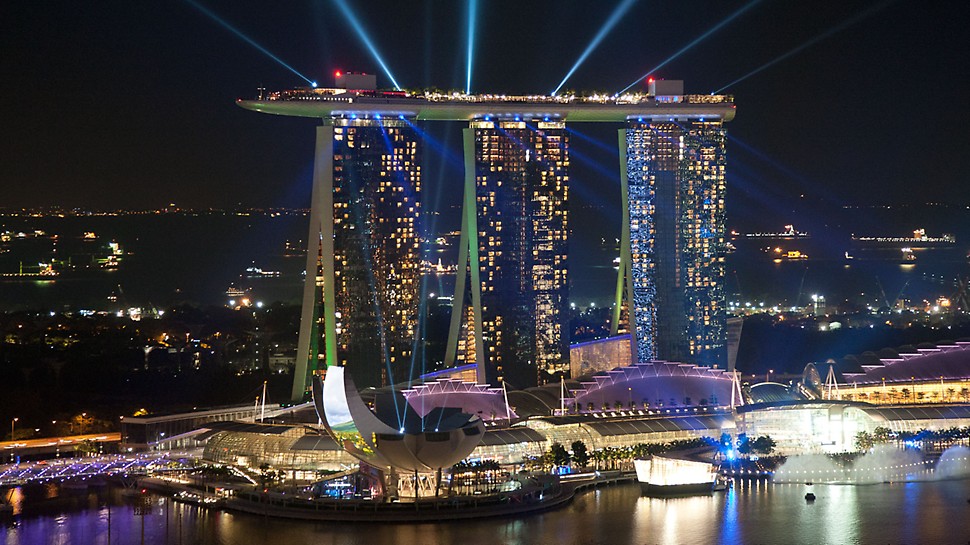 Marina Bay Sands - The American Las Vegas Sands Corporation is the owner of the complex the highly visible hotel towers. Marina Bay Sands, Singapore - The American Las Vegas Sands Corporation is the owner of the complex the highly visible hotel towers.