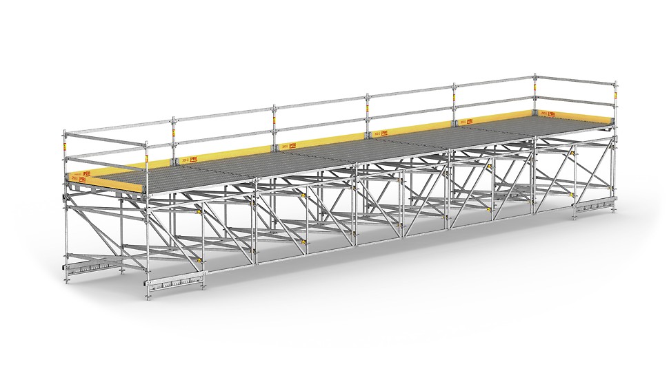 Der Gitterträger kommt als weitgespannte Arbeitsplattform und temporäre Fußgängerbrücke zum Einsatz.<br/>
