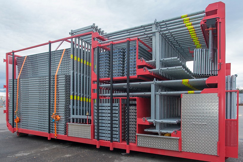 Sistema con fissaggio del carico integrato e senza ricorrere a un carrello elevatore: è sempre possibile raggiungere direttamente il gruppo di componenti richiesto. 