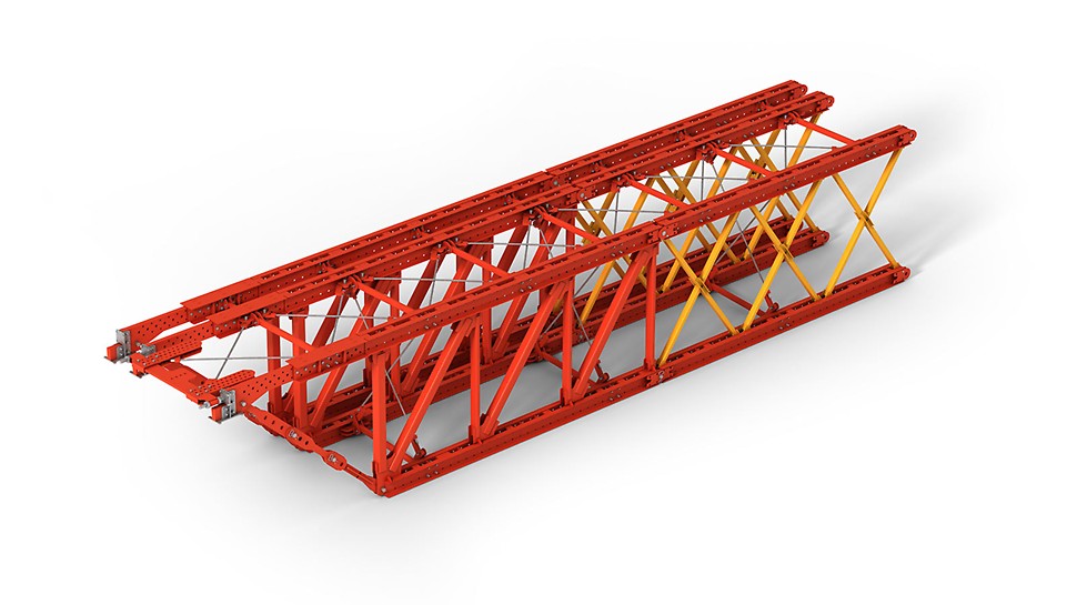 La trave reticolare è composta da diversi tipi di telaio ottimizzati per carico e lunghezza, che consentono di variare all&#039;infinito qualsiasi campata attraverso opportune combinazioni.