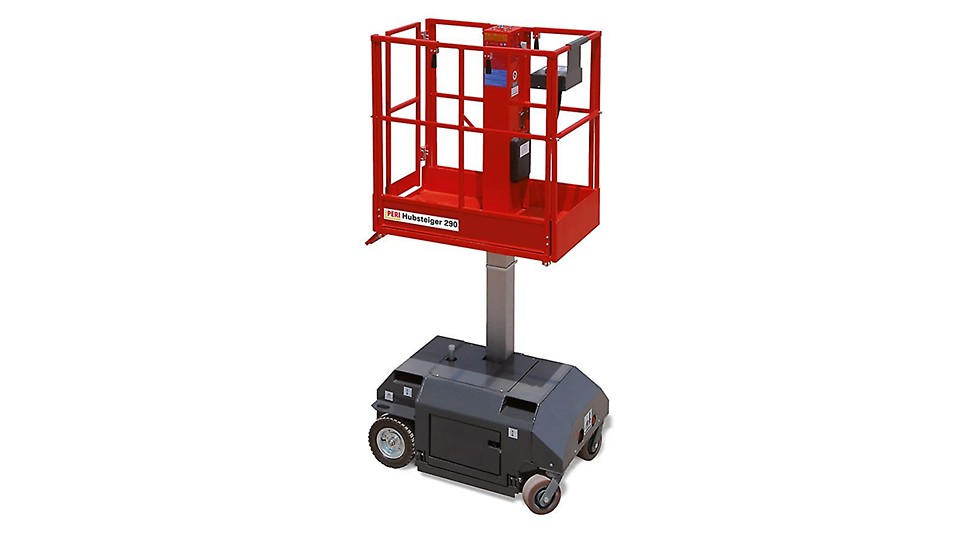 Der Hubsteiger wurde speziell für den Baustelleneinsatz entwickelt und repräsentiert eine robuste und sichere Alternative im Vergleich zu fahrbaren Rollgerüsten und Leitern<br/>