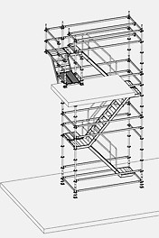 Kleinere Höhenanpassungen werden durch Rampen mit Industriebelägen gelöst, wobei das Rechteckprofil zum Befestigen der Beläge durch den „Riegel an Treppe“ an eine Treppenstufe montiert wird.