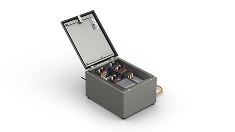 The ISC Technical Cabinet provides space for the main unit and several different ISC Sensor Nodes. Each of these nodes can be connected to a different sensor. This enables large amounts of data to be collected simultaneously.
