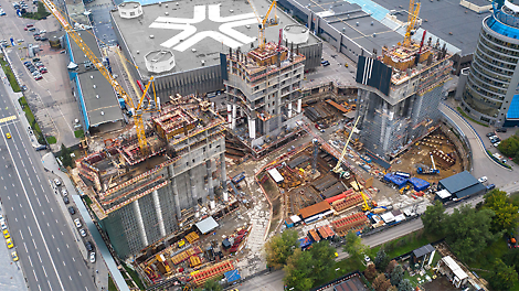 Для строительства масштабного объекта использовались системы TRIO ST, PERI UP Flex, ACS, RCS, SRS колонны, Variokit 