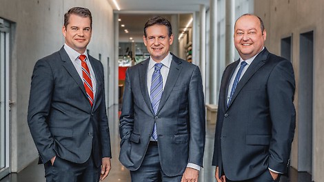 PERI GmbH Group Management Board: Dr. Fabian Kracht (Managing Director Finance and Organization), Alexander Schwörer (Managing Director Sales and Marketing) and Leonhard Braig (Managing Director Products and Technology).