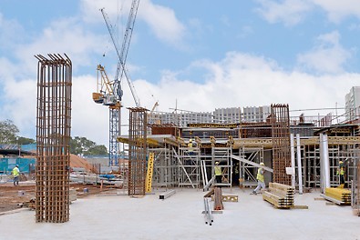 Construction work in preparation for slab and beam casting
