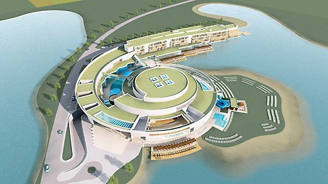 Model of St. Martins Therme & Lodge on Lake Neusiedler, a famous tourist attraction of the Burgenland region.