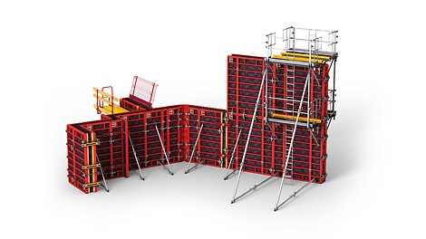 TRIO ist ein kranbares Schalungssystem mit beidseitig bedienbarer DW-Ankertechnik. Es ist stehend oder liegend einsetzbar und wird schwerpunktmäßig im Hoch- bzw. Industriebau verwendet.