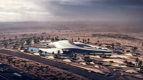 Für den neu gebauten Hauptsitz des preisgekrönten Unternehmens Bee’ah entsand in Sharjah ein futuristisches Gebäude in Dünen-Optik.