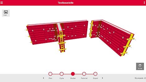 Layout in step Shutter: 3D-View of calculated shuttering.