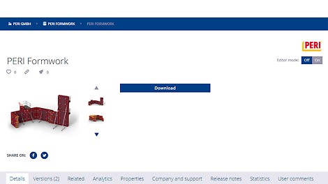 Il miglior servizio digitale al cliente Tutti i componenti contenuti nel pacchetto di dati sono dotati dei metadati corrispondenti e consentono un ulteriore utilizzo in ambito BIM nel processo di costruzione. In questo modo il cliente PERI ha la trasparenza necessaria per utilizzare i suoi componenti nel modo più efficace.