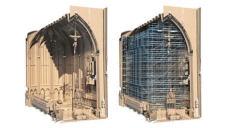 The interior was measured without any as-built plans using 3D laser scanning and this was transferred into a 3D building model – providing the basis for the scaffold planning with PERI CAD.
