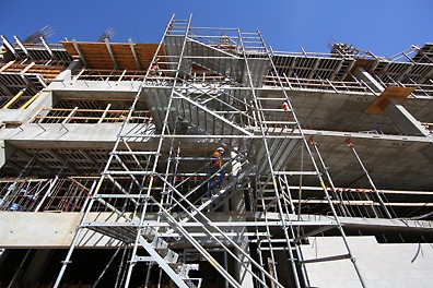 PERI UP Flex Stair towers were used to provide access to the six-story structure throughout the duration of the project