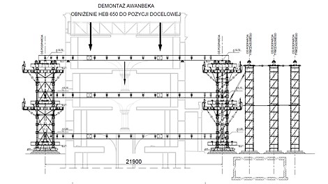 Schemat rozwiązania podparcia zabezpieczającego opartego na wieżach wysokonośnych PERI VST