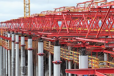 A unique suspended slab-support system was designed for this project.  A travelling gantry was designed to meet the unique time and labour requirements for this project.