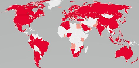 Die Weltkarte zeigt alle Länder in denen PERI mit mindestens einem Vertriebsbüro vertreten ist.
