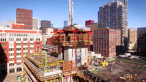 The new PERI ACS Core 400 hydraulic formwork system for high-rise cores on the Alta Roosevelt project, currently under construction in Chicago, IL