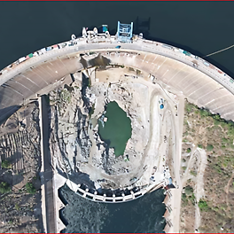 Coffer dam view. showing main and coffer dam with the emptying plunge pool getting ready for reshaping