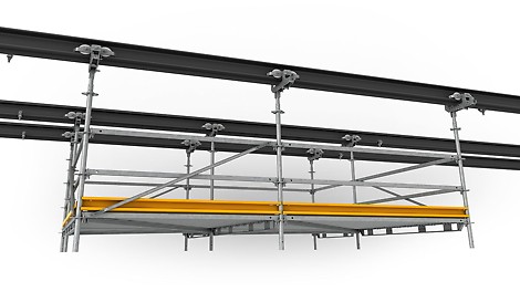 PERI UP Flex Suspended Scaffold The suspended scaffold can be manoeuvred with little effort due to smooth plastic rollers.