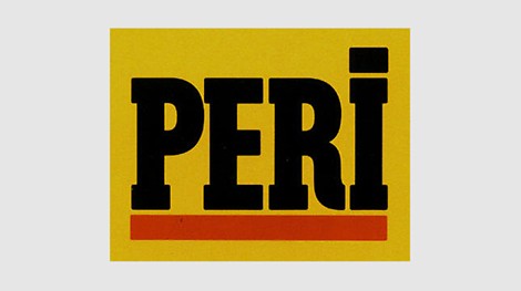 Neues PERI Logo <p>Nach 10 Jahren wird das schwarz-gelbe Firmenzeichen 1979 durch ein neues ersetzt. Erstmals enth&auml;lt das Logo auch die Farbe rot. In Wei&szlig;enhorn wird weiter gebaut, die sechste Halle und das B&uuml;ro-Hauptgeb&auml;ude entstehen.</p><br/>