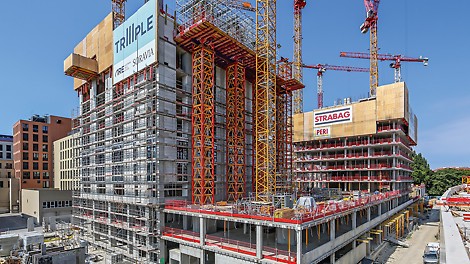 TrIIIple, Vienna, Austria: Thanks to a competent support service and well-thought-out system utilisation, PERI is successfully constructing the complex building geometry, which is subject to stringent requirements.