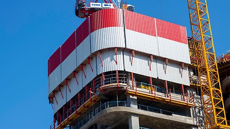 מערכת פנלי הגנה היקפית מסוג RCS-P לחזיתות הפתוחות, מעוגלים לפי גאומטריית הבניין.