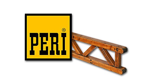 Tak wyglądało logo PERI w 1969 r. Na zdjęciu znajduje się również dźwigar T70, jeden z pierwszych docenionych przez użytkowników produktów PERI.