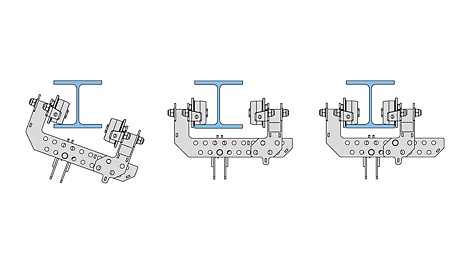 PERI UP Flex Suspended Scaffold The movable arm of the Trolley can be pushed aside for installation. The spacing of the rollers can be adapted to the steel girder and they are secured with bolts.