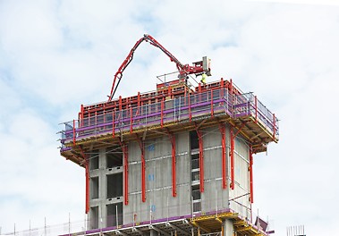RCS supported the spider boom platform to facilitate concrete placement on the core