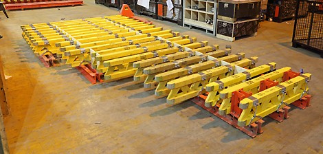 Inside the fabrication warehouse at PERI. In addition to being PERI’s first-ever product, the GT24 Girder was one of the most widely used temporary works products throughout the build of V&A Dundee, as it formed a crucial part of the formwork shutters which helped shape its concrete structure.