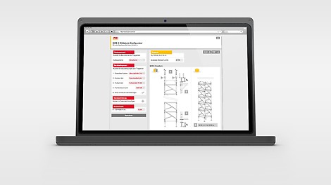Configuratore di impalcature a torre MDS K Con il configuratore di impalcature a torre MDS K, gli utilizzatori possono determinare in modo semplice, rapido e preciso i carichi ammissibili sui montanti e i carichi minimi contro lo scivolamento.