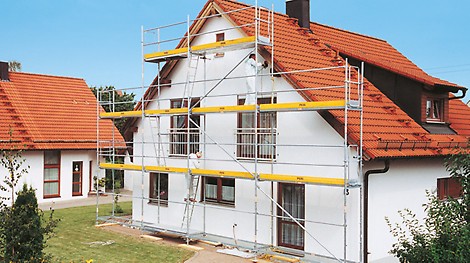 Produkt | PERI UP Gerüstsystem <p>Mit der Entwicklung des PERI UP Ger&uuml;stsystems startet PERI seine Aktivit&auml;ten auf dem Ger&uuml;stmarkt. Das Fassadenger&uuml;st PERI&nbsp;UP&nbsp;T&nbsp;72 mit T-Rahmen und vorlaufendem Gel&auml;ndermontage ist sicher,&nbsp;wirtschaftlich und seiner Zeit voraus.</p><br/>