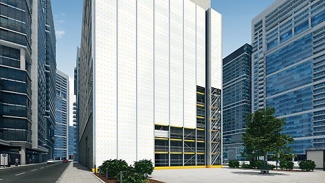 PERI UP Cladding süsteem võimaldab kiiresti tellinguid katta ja vastab pidevalt kasvavatele nõuetele, mis objektidel kaitsepaneelidele esitatakse.<br/>(Foto: PERI SE)<br/>