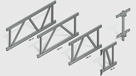 Das System umfasst 3 Zwischenelemente und ein Verbindungselement sowie ein 50 cm langes Endelement, das an den Rosetten angeschlossen wird. 