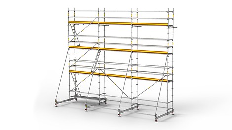 The PERI UP Rosett R scaffold system is a modular reinforcement scaffold for efficient work.
