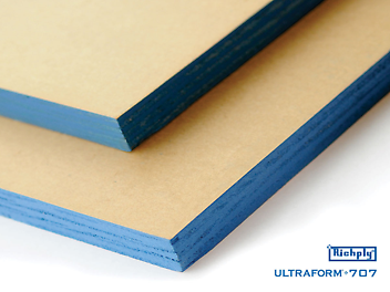 Product image of Ultraform with two wooden panels with a blue edge stacked on top of each other.