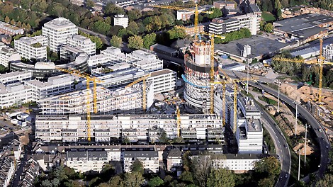 Am Düsseldorfer Seestern sind fünf Bauwerke zeitgleich zu errichten, dies erforderte ein durchdachtes Logistikkonzept.