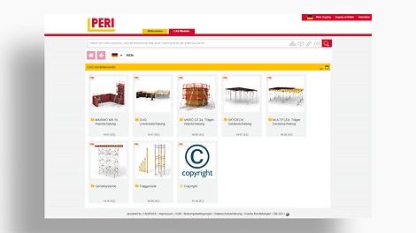 Models of PERI products for planning the formwork and scaffolding solution in the usual CAD software