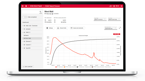 View real-time concrete temperature and maturity data with the PERI TEMO web portal, enabling faster decisions, improved quality, and accurate formwork striking on site.